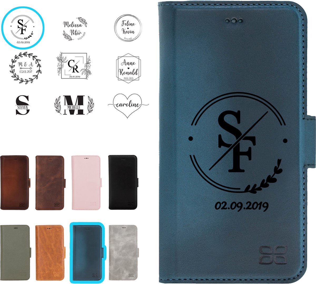 Pulledro geschikt voor iPhone 15 Pro Max lederen BookCase Hoesje - Gepersonaliseerd Tekst