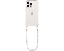 Foto: Casies hoesje geschikt voor apple iphone 15 pro met koord parel ketting short size parels cord case pearl