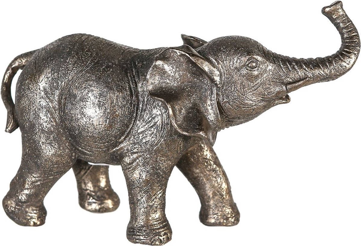 Olifant Zambezi baby slurf omhoog 13 cm hoog - decoratief beeld figuur - 4 seizoenen - beeld - decoratie voor binnen - interieurdecoratie - herfstcollectie - wintercollectie - zomercollectie- geschenk - cadeau - gift - verjaardag - Kerst - Nieuwjaar