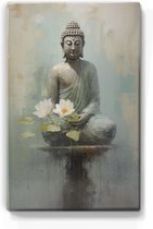 Boeddha met bloemen - Mini Laqueprint - 9,6 x 14,7 cm - Niet van echt te onderscheiden handgelakt schilderijtje op hout - Mooier dan een print op canvas. - LPS506