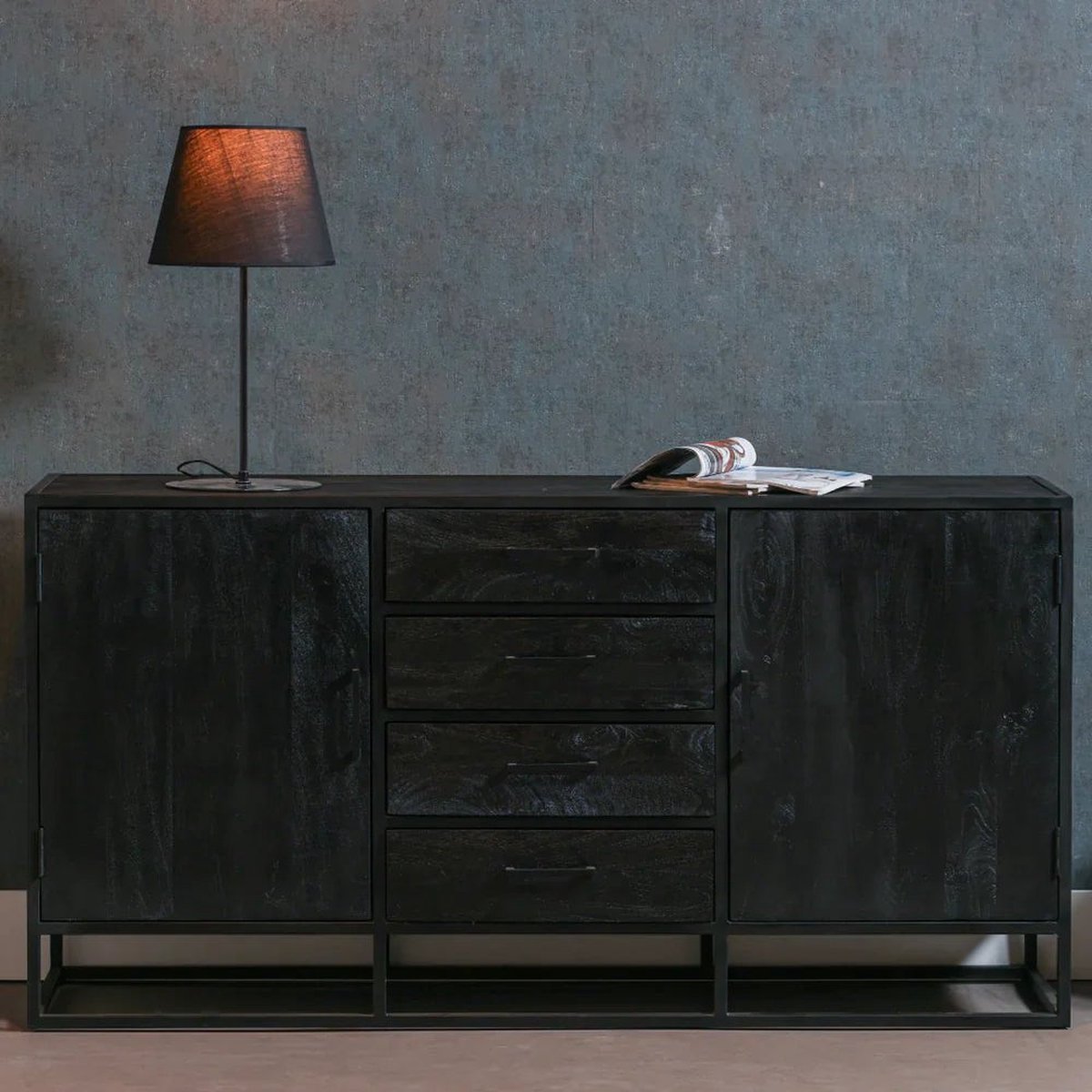 Mangohouten Dressoir Florence 165 cm Mahom Industrieel - Dressoir van Mangohout & Metaal - Industriële Dressoir