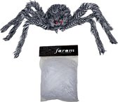 Horror spin groot inclusief XL spinnenweb - Halloween decoratie/versiering - grijs - 60 cm