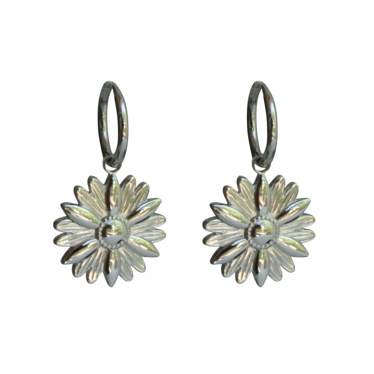 FlowJewels - oorringen - stainless steel - zilver kleurig - bloem