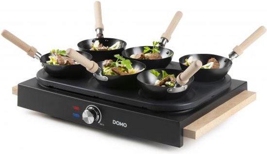 Foto: Domo do8716w wok party set 6 personen ook voor pannenkoeken 1000 w houten details