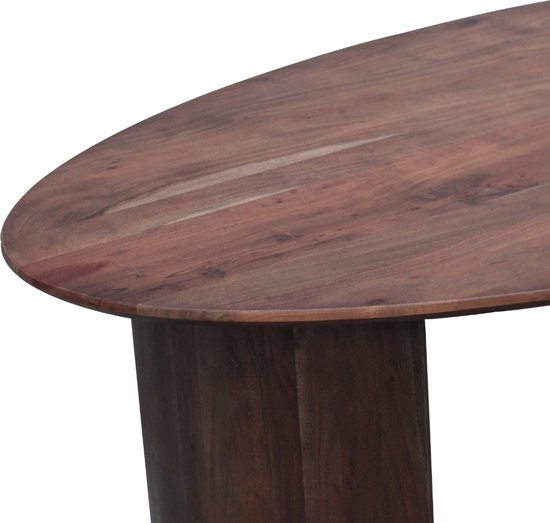 Halverwege de eeuw moderne ovale glazen salontafel met massief houten basis, heldere middentafel voor woonkamer, vintage driehoek spiegel accent eindtafel voor terras, studeerkamer (kleur: ovale