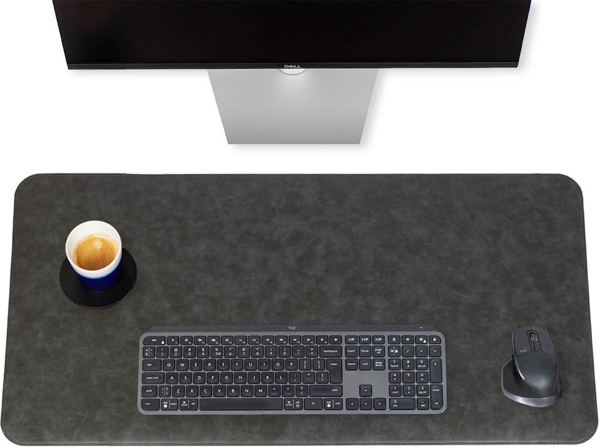 Brute Strength - Luxe Bureau Onderlegger Kunstleer - Grijs - ronde hoeken - Bureau Organizer - 80x40 cm - Bureaumat - Kantoor accessoires - Computer mat