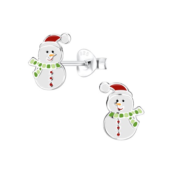 Foto: Zilveren sneeuwman kinder oorstekers sneeuwpop oorknopjes groen kerst winter oorbellen meisje zilver zilverana sterling 925 silver