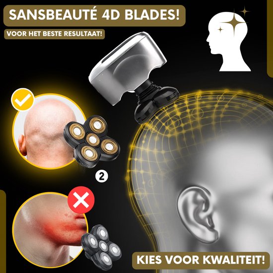Sansbeauté 4D scheerkoppen voor een glad resultaat, zonder huidirritatie.