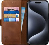 Rosso Deluxe Étui en Cuir véritable pour Apple iPhone 15 Pro Max | Espace pour trois cartes | Étui portefeuille | Avec porte-cartes | Marron