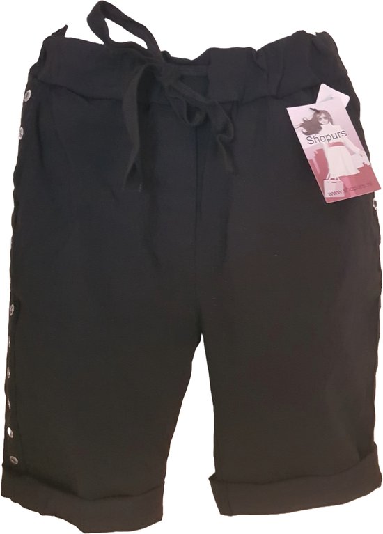 Dames korte broek met aantrekkoord en sierknopen aan zijkant zwart One size 38/44
