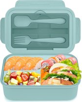 Boîte à lunch Bento à 3 compartiments - Bleu clair - 1400 ml - Boîte à lunch avec couverts - Boîte à goûter pour école, travail, pique-nique