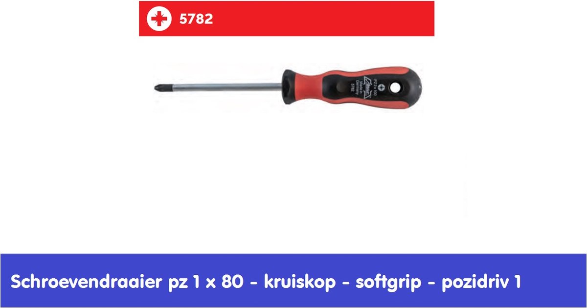 SCHROEVENDRAAIER PZ 1 X 80 MM - KRUISKOP - POZIDRIV 1 - SOFTGRIP - ATHLET - PROF DUITSE KWALITEIT