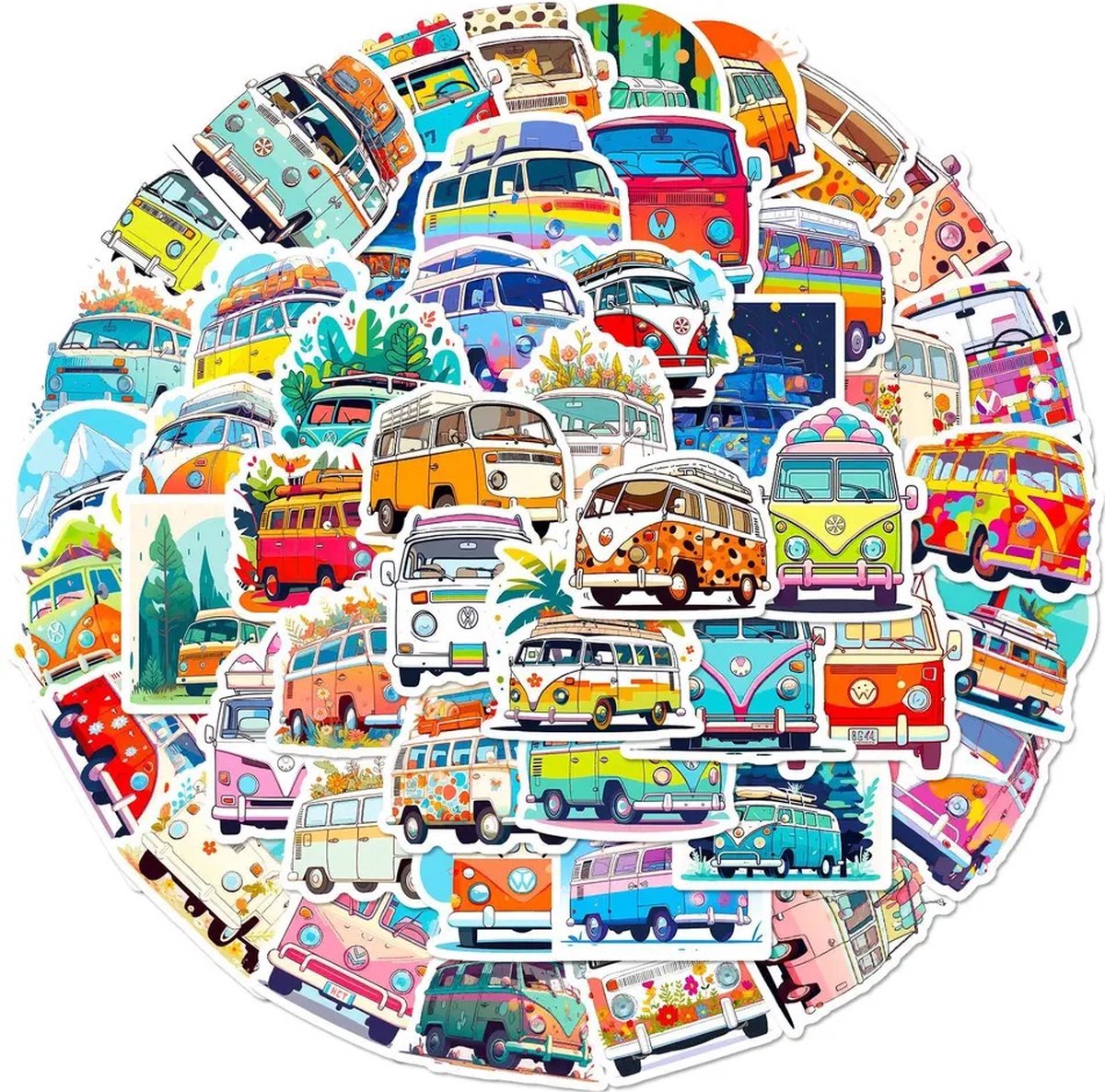 Camper Stickers 50 Stuks | Van Stickers | Kamperen | Busjes | Camper Busje | On The Road | Old Timer Busje |Laptop Stickers | Stickers Kinderen en Volwassenen | Stickervellen | Plakstickers | Koffer Stickers | Stickers Bullet Journal en Planner — afbeelding 2