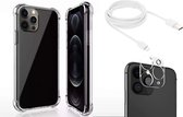 OneOne Camera lens protector, hoesje en oplaadkabel. 1 m universele Lightning USB kabel wit, Shock Corner Case en camera protector van glas zijn volledig transparant. Geschikt voor iPhone 11 Pro.
