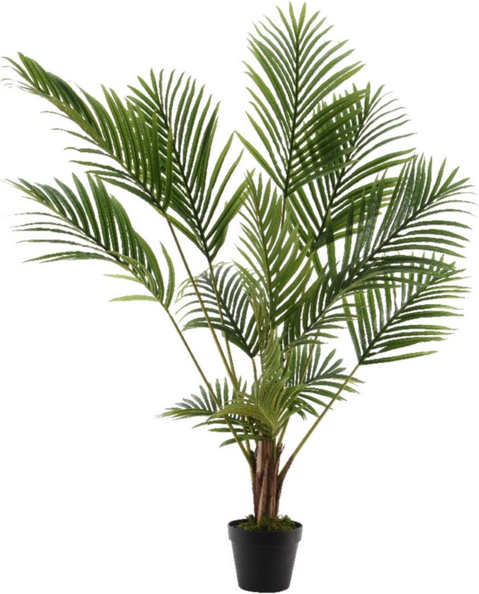 Kaemingk Grote kunstplant - Areca/goudpalm - H125 cm - in zwarte plastic pot - kunstplanten