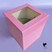 Boîte à gâteaux haute rose canne à sucre - 20 x 20 x 25 cm + vitrine (10 pièces)