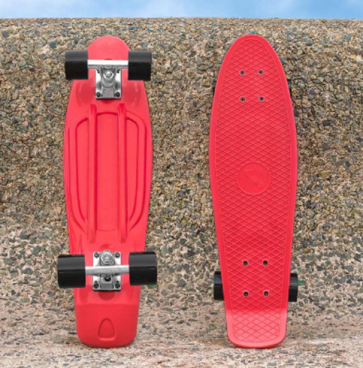 Jatso® - penny board -Skateboard - Volwassenen/Kinderen/Jongens/Meisjes -Fluor red - Rood/zwart - 7cm - 22,5 inch - Polypropeen