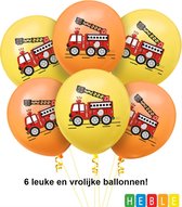 *** 6x Brandweer Ballonnen - Kinderfeestje - Verjaardag - Jongens en Meisjes - Thema Feest - van Heble® ***