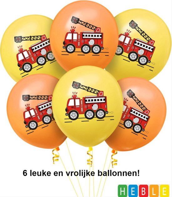 *** 6x Brandweer Ballonnen - Kinderfeestje - Verjaardag - Jongens en Meisjes - Thema Feest - van Heble® ***