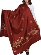 N3 Collecties Effen Kashmiri Kingri dames sjaal/stola met machinaal borduurwerk (kastanjebruin, groot)