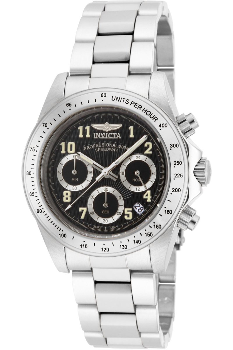 Invicta Speedway 17025 Heren Horloge - Waterdicht - Analoog - Quartz Uurwerk - Roestvrij Staal met zwarte Wijzerplaat - 39mm