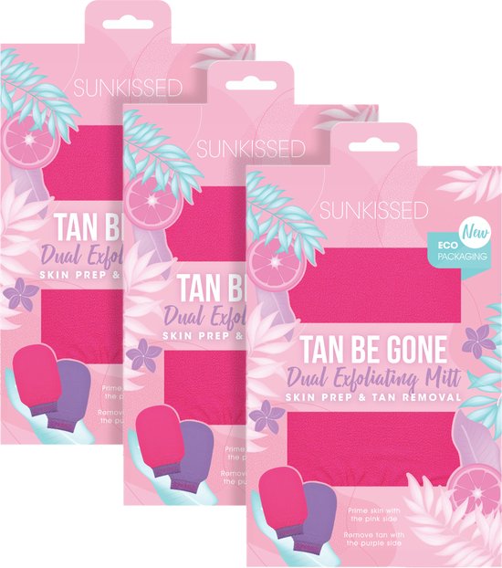 Sunkissed - Tan Be Gone - Dubbelzijdige exfoliërende handschoen - Scrub handschoen - 3 stuks - Voordeelverpakking