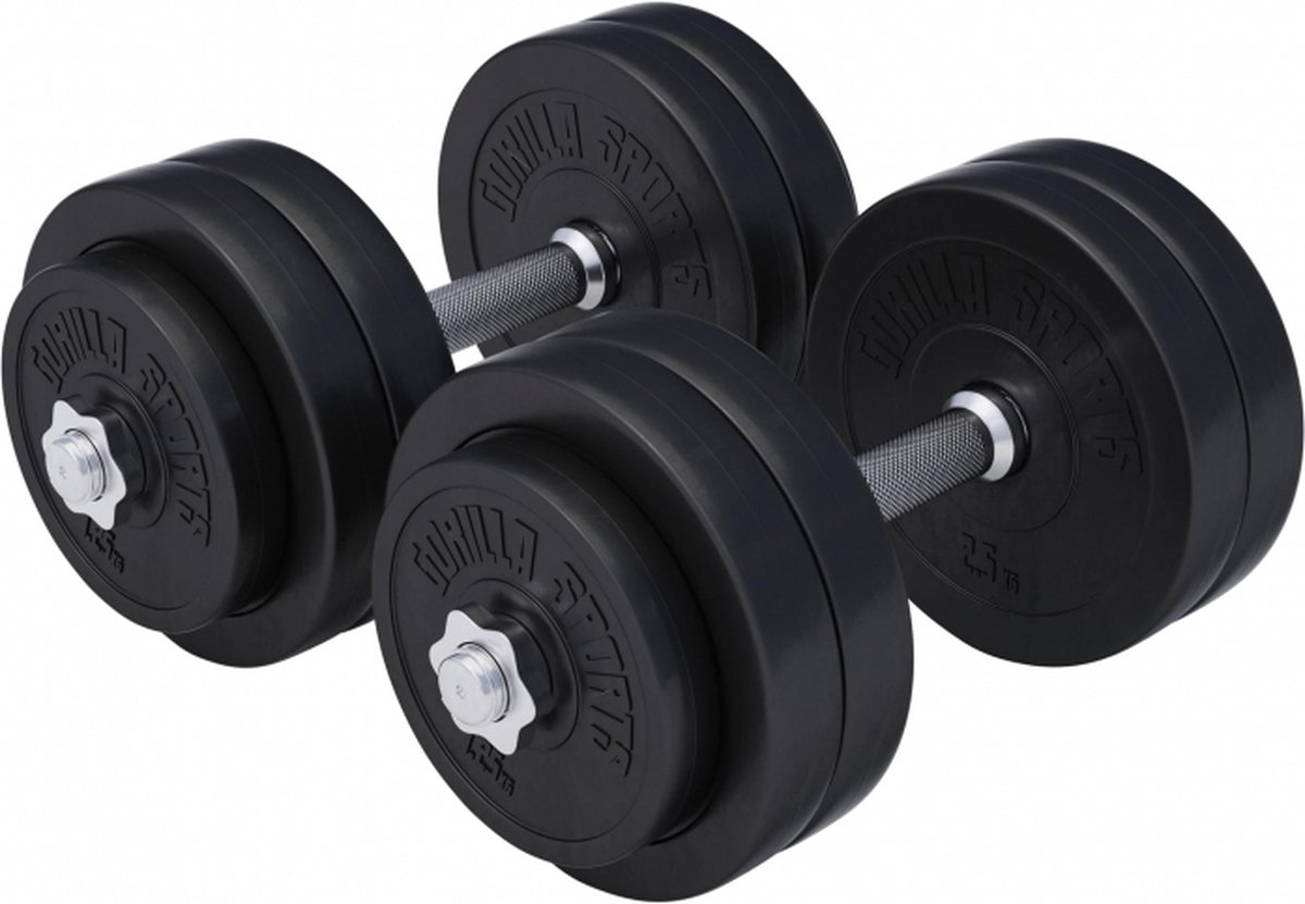 Gorilla Sports Dumbbell set - Halterset - Kunststof - 30 kg - Gewichten met stangen