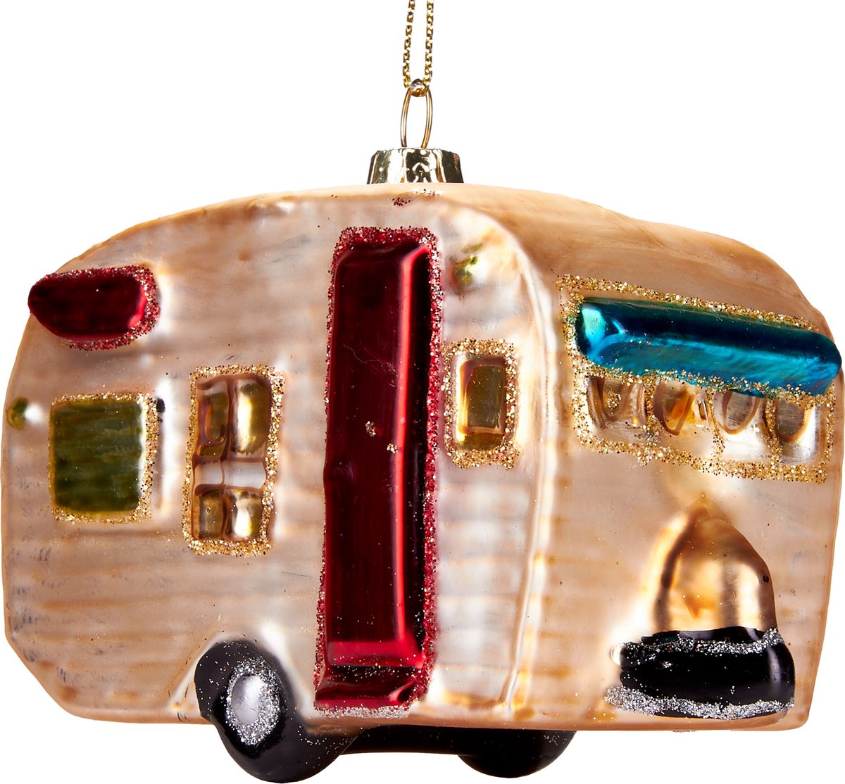 BRUBAKER Caravan - Handgeschilderde Glazen Kerstbal - Handgeblazen Kerstversiering - Grappige Kersthanger - Kerstboom Decoratie- 11 cm