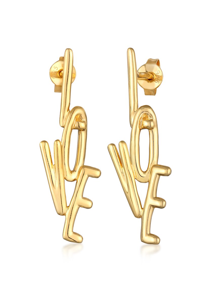 Elli - Oorbellen - Dames Oorsteker Liefde Love in 925 Sterling Zilver Verguld - Dames