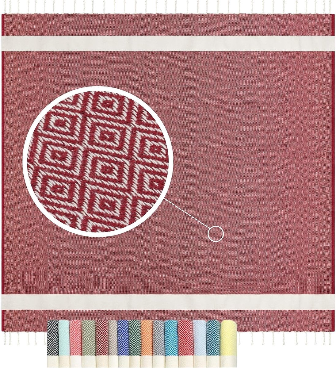Sprei katoen 200 x 200 cm, sprei voor bank + bed | bedsprei sofadeken, dunne woondeken zomer - winter, boho oosters patroon | bankdeken, plaid (bordeaux)