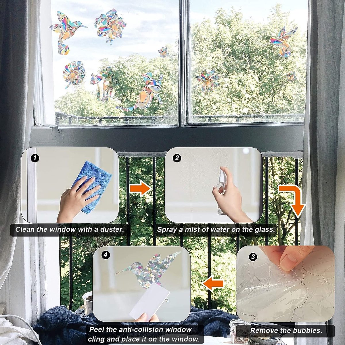 32 Stück Prisma Fensteraufkleber Vogelschutz, Suncatcher Sticker, Vogel Anti Kollisions Fenster Aufkleber, Regenbogen Fensterfolie Sticker, Vogelschutz Aufkleber Fenster, Vogelschutz für Glasscheiben