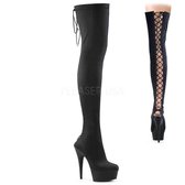 DELIGHT-3003 (EU 45 = US 14) 6 Heel, 1 3/4 PF Back Lace-Up Thigh Boot, Side Zip
