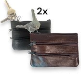 THL Design - Étui à clés en cuir - Sac à clés - Mini portefeuille - 2 pièces - Cuir véritable - Zwart et marron