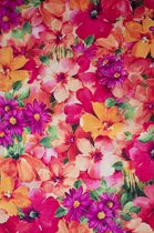 Viscose rood, roze en oranje met warme bloemen 1 meter - modestoffen voor naaien - stoffen