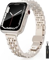Bracelet en métal fin de Luxe pour femme compatible avec Apple Watch Series 8/7/SE/6/5/4/3/2/1 – Bracelet fin en chaîne en acier inoxydable pour montre intelligente iWatch – 38 mm/40 mm/41 mm – Starlight