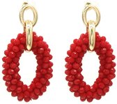 Boucles d'oreilles avec perles de verre - Taille facette - 5x2,5 cm - Rouge