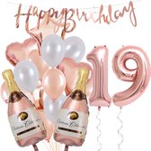 19 Jaar Verjaardag Cijferballon 19 - Feestpakket Snoes Ballonnen Pop The Bottles - Rose White Versiering