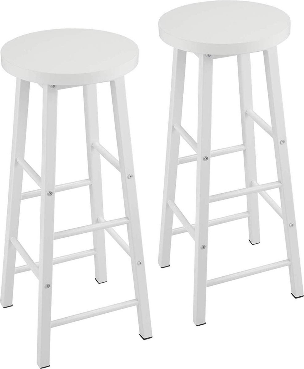 Happyment Hoge barkrukken Parijs - Zithoogte 71cm - Wit - Set van 2 - Keuken - Barstoelen - Zonder rugleuning - Hout