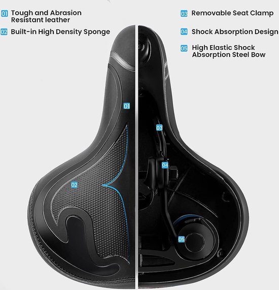 OUXI Fietszadel, Gel Fietszadel Comfortabel Zacht Ademend Fietsen Fietsstoelkussen Pad met Ergonomie Ontwerp voor MTB Mountainbike Hometrainer Racefiets Mannen en Vrouwen (Zwart