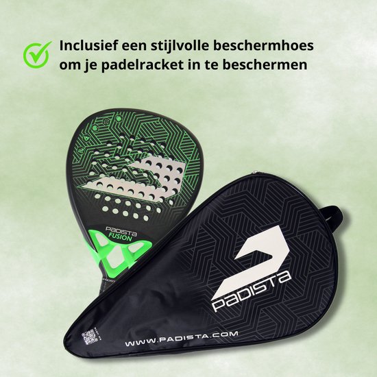 Padista Fusion Padel racket - Padel - 12K Carbon - Groen - Sandy Spray - Druppelvorm - Black EVA Foam - Incl. padeltas