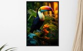 Poster met Toekan in prachtige felle kleuren - Botanisch - Jungle - natuur - 50x70cm zonder wissellijst