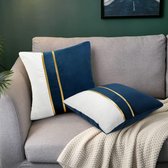 Kussensloop pour canapé, housse de coussin, 45 x 45 cm, velours doux, coussin de canapé décoratif, bleu foncé, coussin décoratif, coussin de canapé, blanc, doré, rayé, pour bureau, terrasse, chambre à coucher, lot de 2