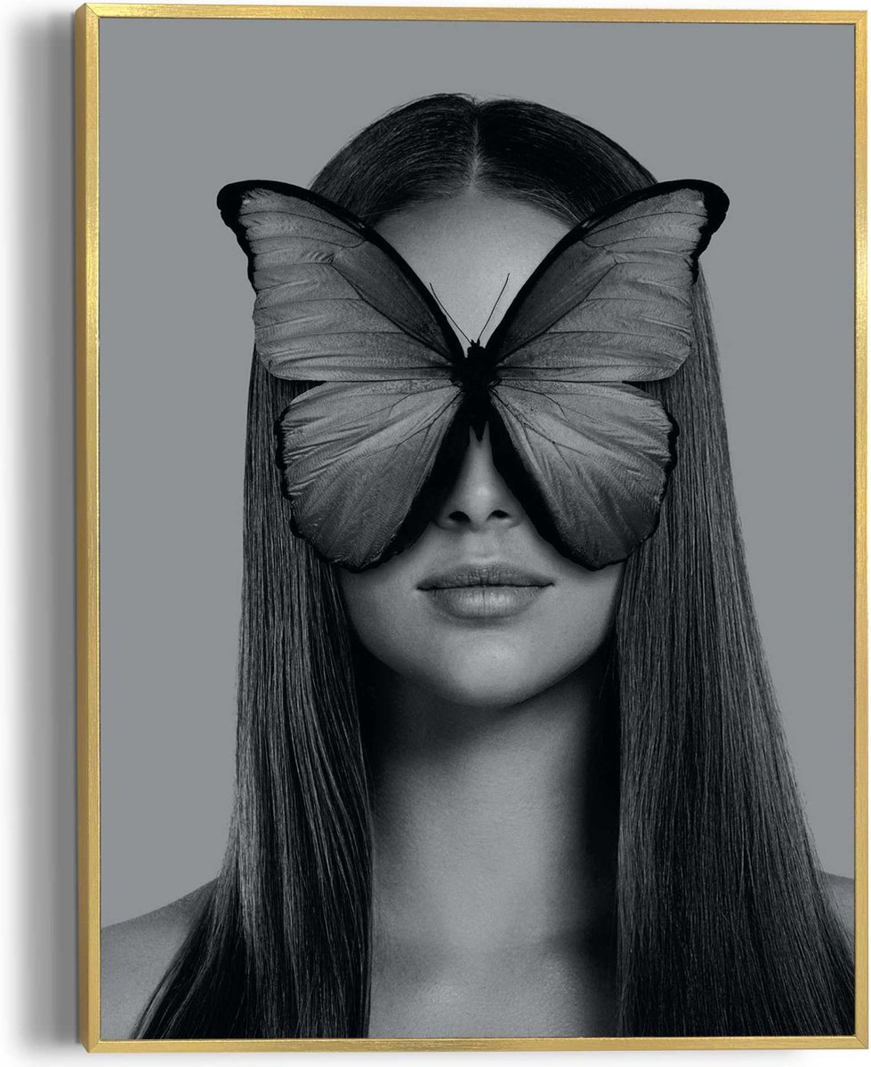Schilderij Mensen Vrouw met vlinder 40x30 cm | bol