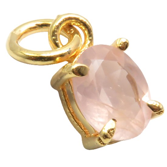 Natuursieraad - 925 sterling zilver rozenkwarts goud verguld ketting hanger - edelsteen sieraden - handgemaakt