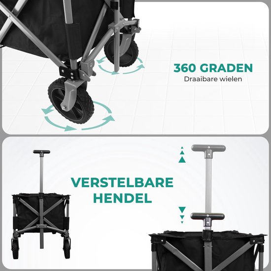 Niceey Bolderkar - Buitenspeelgoed - Opvouwbaar - 80KG Draagkracht - 94L - Inklapbare Bolderwagen/Transportwagen - 2 Standen - Wasbaar Polyester - 98x45cm - Zwart van Niceey. — afbeelding 3