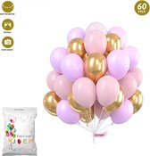 FeestmetJoep® 60 stuks ballonnen Goud, Roze & Paars – Verjaardag Versiering