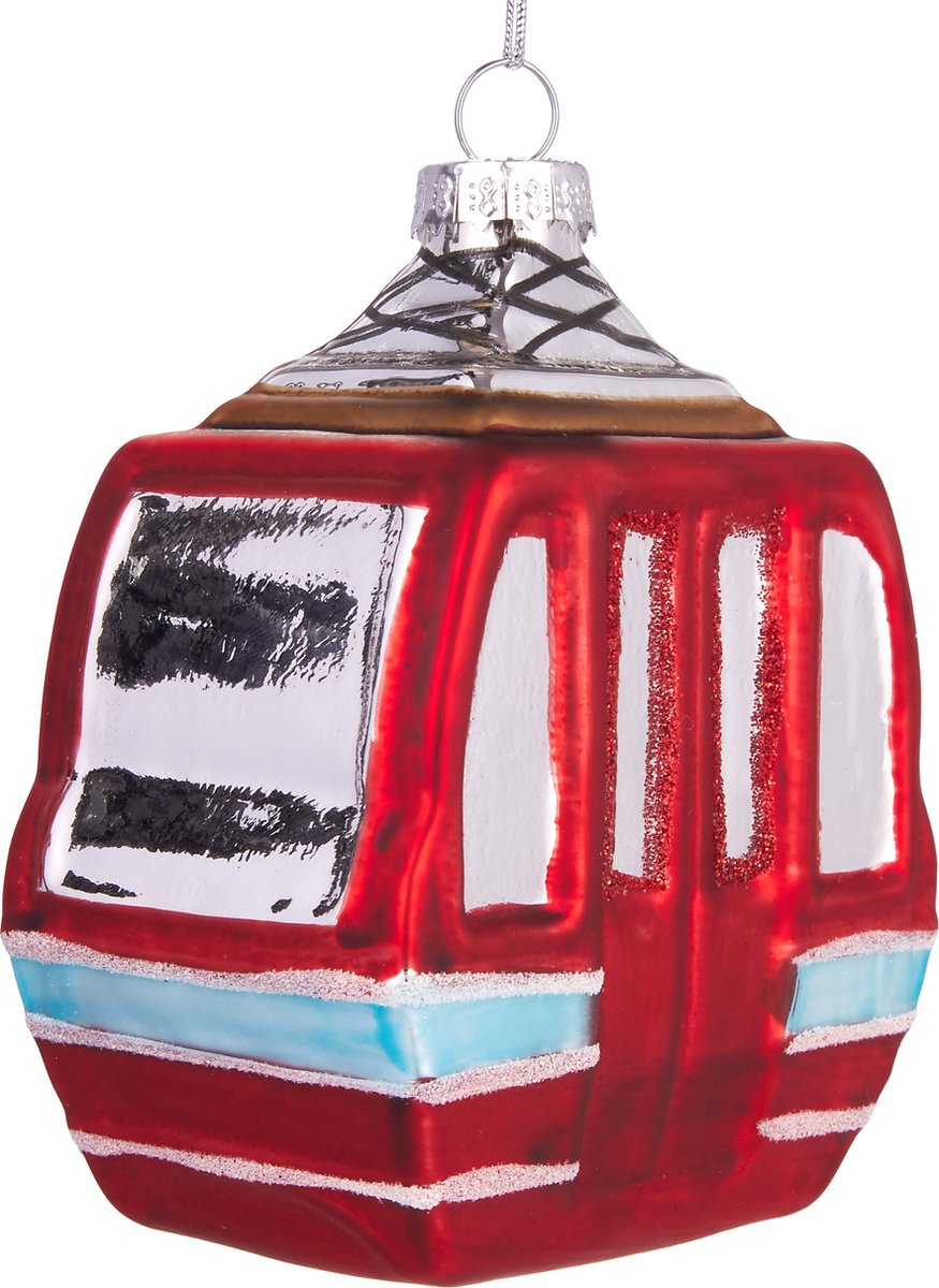 BRUBAKER Skilift Rood - Handgeschilderde Glazen Kerstbal - Handgeblazen Kerstversiering - Grappige Kersthanger - Kerstboom Decoratie - 10 cm