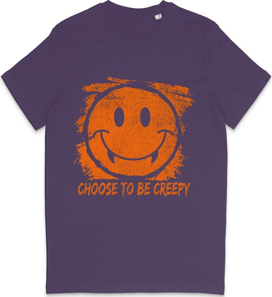 Grappig T Shirt Heren Dames - Halloween Smiley Print - Choose To Be Creepy - Paars XS