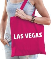 Katoenen USA/wereldstad tasje Las Vegas fuchsia roze - 10 liter - steden cadeautas
