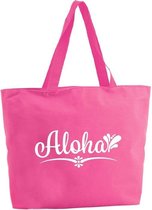 Aloha shopper tas - fuchsia roze - 47 x 34 x 12,5 cm - boodschappentas / strandtas